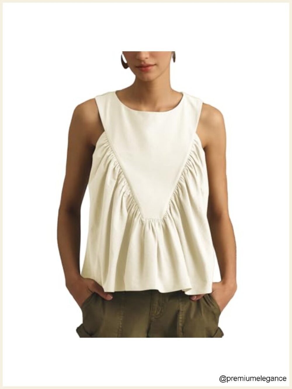 Womens Shirred Swing Tank Top Flowy Sleeveless Ruffle Blouse Summer Casual